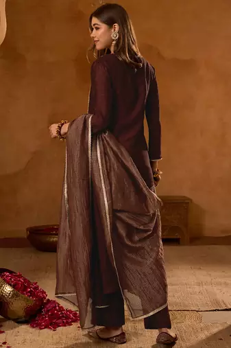 Women's Beautiful Embroidery Work Viscose Silk Fabric A-line Kurta Pant and Dupatta Set