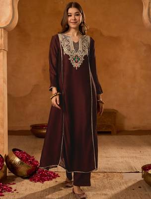 Women's Beautiful Embroidery Work Viscose Silk Fabric A-line Kurta Pant and Dupatta Set 5