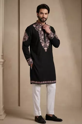 Mens designer black kurta pyjama set