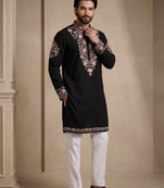 Mens designer black kurta pyjama set