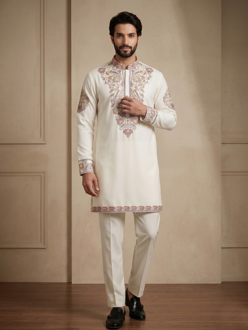 Mens designer white kurta pyjama set