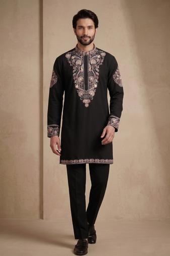 Mens designer black kurta pyjama set