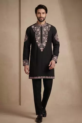 Mens designer black kurta pyjama set