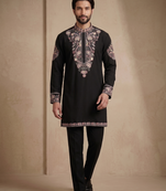 Mens designer black kurta pyjama set