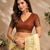 cream brown printed chanderi cotton ready to wear saree with unstitched blouse