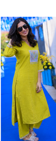 Cotton slub dyed straight kurti-pant set 2