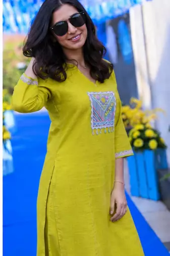 Cotton slub dyed straight kurti-pant set