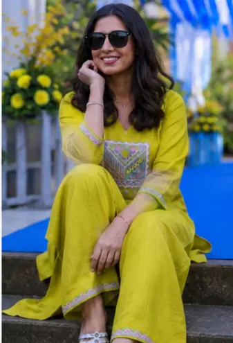 Cotton slub dyed straight kurti-pant set