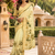 cream green printed chanderi cotton ready to wear saree with unstitched blouse