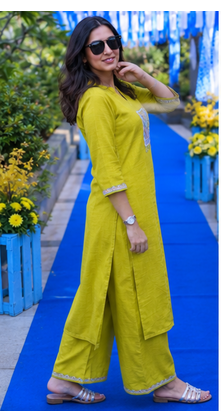 Cotton slub dyed straight kurti-pant set 4