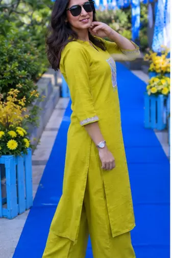 Cotton slub dyed straight kurti-pant set