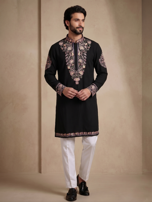 Mens designer black kurta pyjama set 2