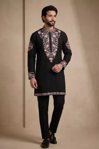 Mens designer black kurta pyjama set