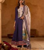 Women's Beautiful Printed Work Viscose Silk Fabric Flared Anarkali Pant and Dupatta Set