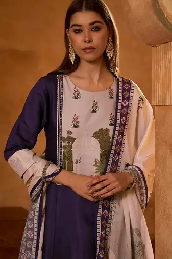 Women's Beautiful Printed Work Viscose Silk Fabric Flared Anarkali Pant and Dupatta Set