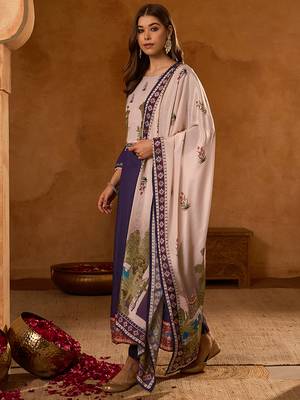 Women's Beautiful Printed Work Viscose Silk Fabric Flared Anarkali Pant and Dupatta Set 3