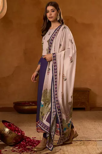 Women's Beautiful Printed Work Viscose Silk Fabric Flared Anarkali Pant and Dupatta Set
