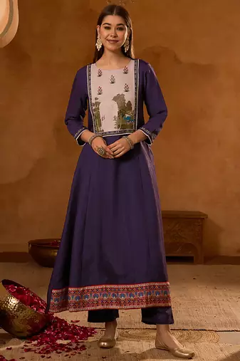 Women's Beautiful Printed Work Viscose Silk Fabric Flared Anarkali Pant and Dupatta Set