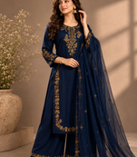 Cotton cambric straight kurti-pant-dupatta set