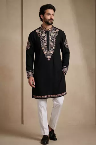 Mens designer black kurta pyjama set