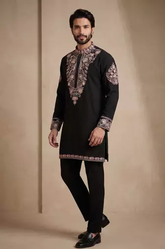 Mens designer black kurta pyjama set