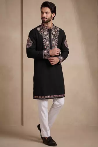 Mens designer black kurta pyjama set
