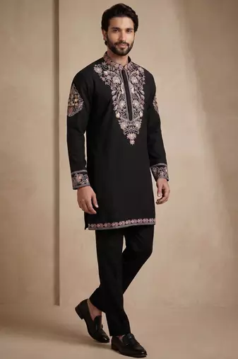 Mens designer black kurta pyjama set