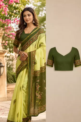 lemon yellow printed chanderi cotton ready to wear saree with unstitched blouse