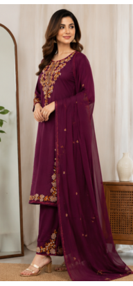 Cotton cambric straight kurti-pant-dupatta set 2