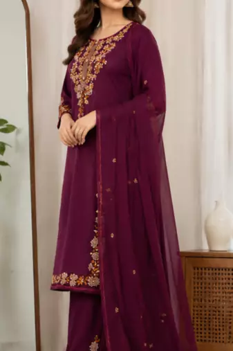 Cotton cambric straight kurti-pant-dupatta set