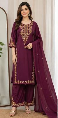 Cotton cambric straight kurti-pant-dupatta set 1