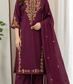 Cotton cambric straight kurti-pant-dupatta set