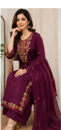 Cotton cambric straight kurti-pant-dupatta set 3