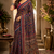 navy blue printed chanderi cotton ready to wear saree with unstitched blouse