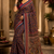 navy blue printed chanderi cotton ready to wear saree with unstitched blouse