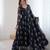 Black floral print georgette stitched anarkali style gown with dupatta for women