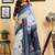 off white blue printed chanderi cotton ready to wear saree with unstitched blouse