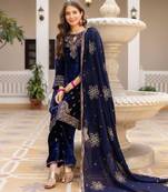 Blue embroidered faux georgette women's kurta set