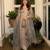Golden embroidered faux georgette women's kurta set