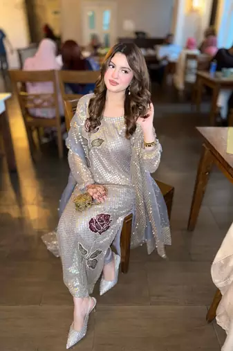 Golden embroidered faux georgette women's kurta set