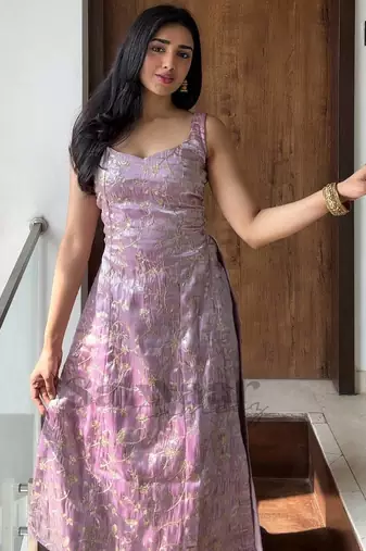 Purple embroidered silk kurta set for women