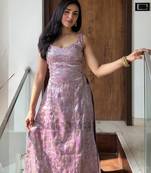 Purple embroidered silk kurta set for women