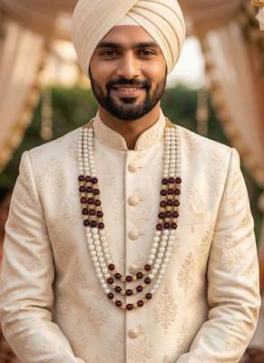   pearl beads dulha groom sherwani mala for   for wedding | layered mala | perfect for groom 5