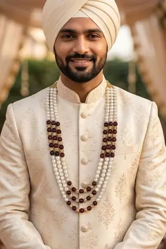   pearl beads dulha groom sherwani mala for   for wedding | layered mala | perfect for groom
