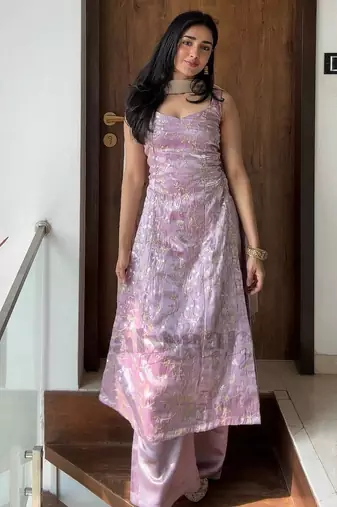 Purple embroidered silk kurta set for women