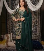 Green embroidered chiffon kurta set for women