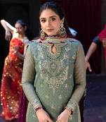 Pista-green embroidered faux georgette women's kurta set