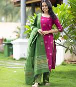 Rani-pink zari work kanchi cotton kurta set for women