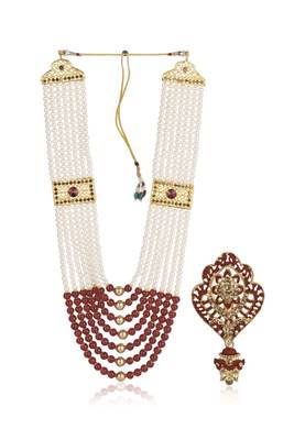   groom sherwani necklace moti mala layered for wedding | groom mala with brooch set 1