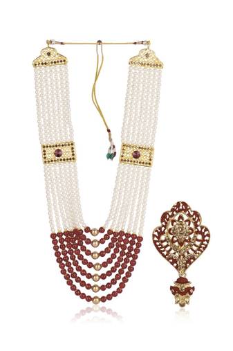   groom sherwani necklace moti mala layered for wedding | groom mala with brooch set